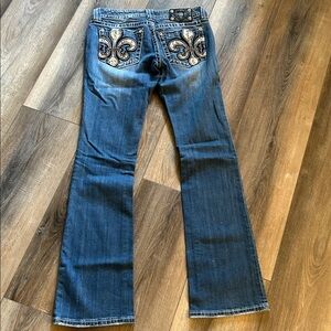 Miss Me Boot Cut Jeans Size 29 fleur de lis w/snakeskin Great Condition
